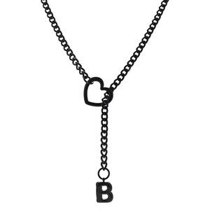 Black Heart Slip Chain Initial Necklaces for Women,Stainless Steel O-Ring Adjust